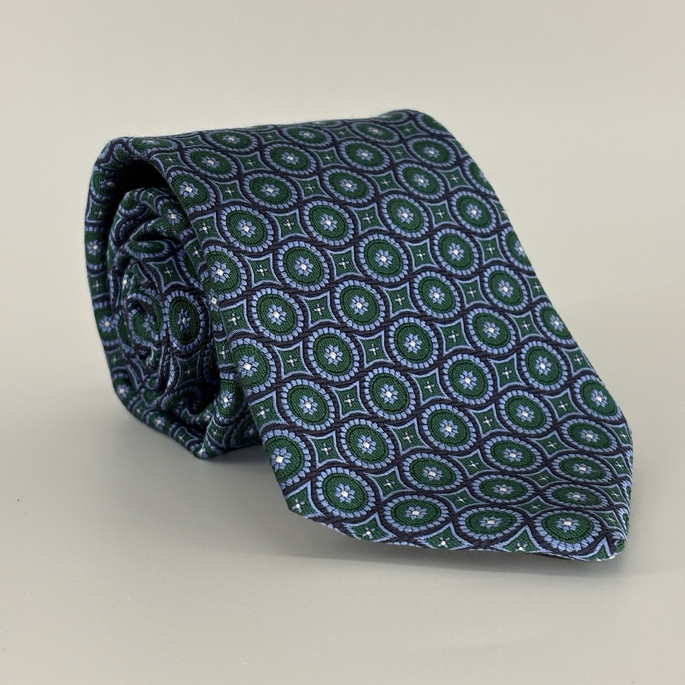 Brooks Brothers Silk Tie Repp Jacquard Floral Geometric Foulard Makers USA 58"